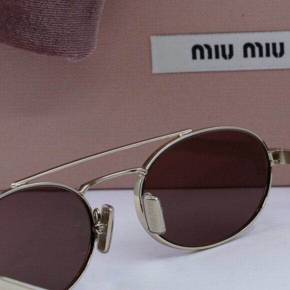 Miu Miu MU54ZS ZVN70D Oval Sunglasses - Gold/Brown - Picture 7 of 12